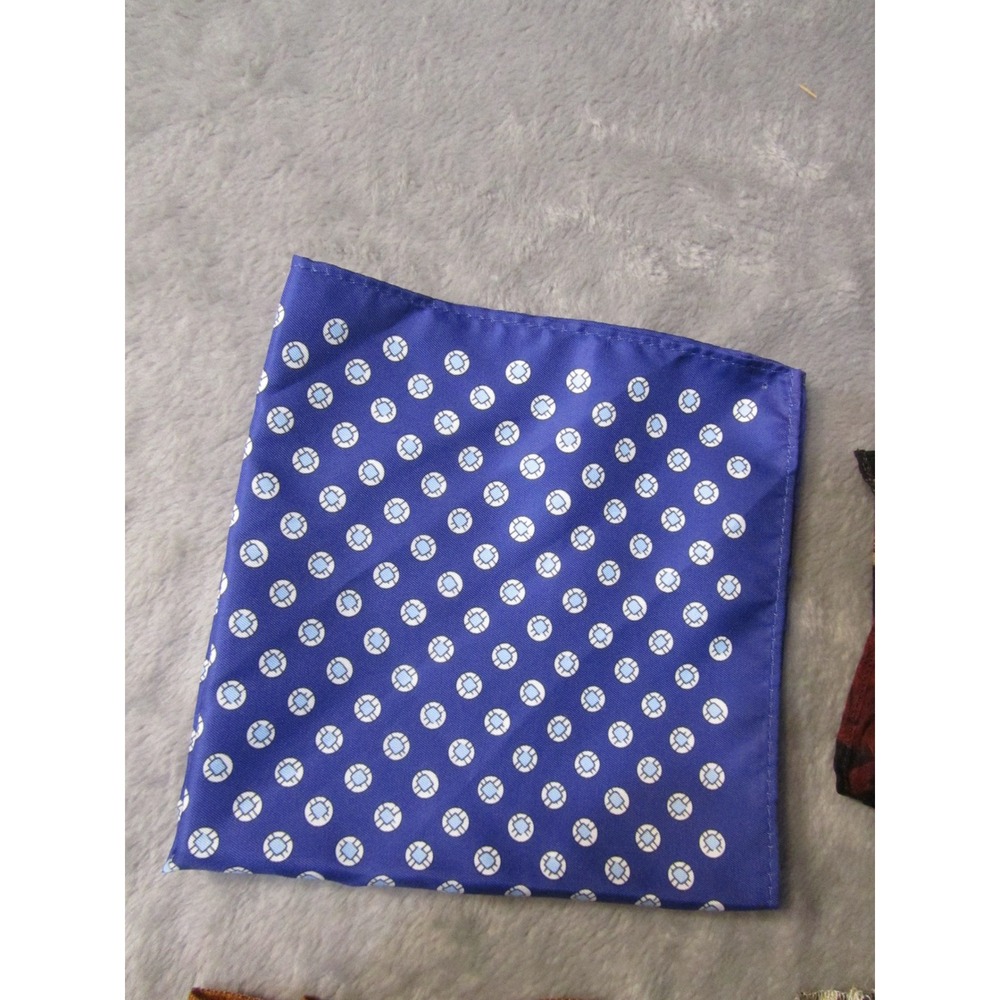 Mens Pocket Square Lot 4pc Blue Medallion Gold Dot Geometric Tropical Pattern - Picture 5 of 6